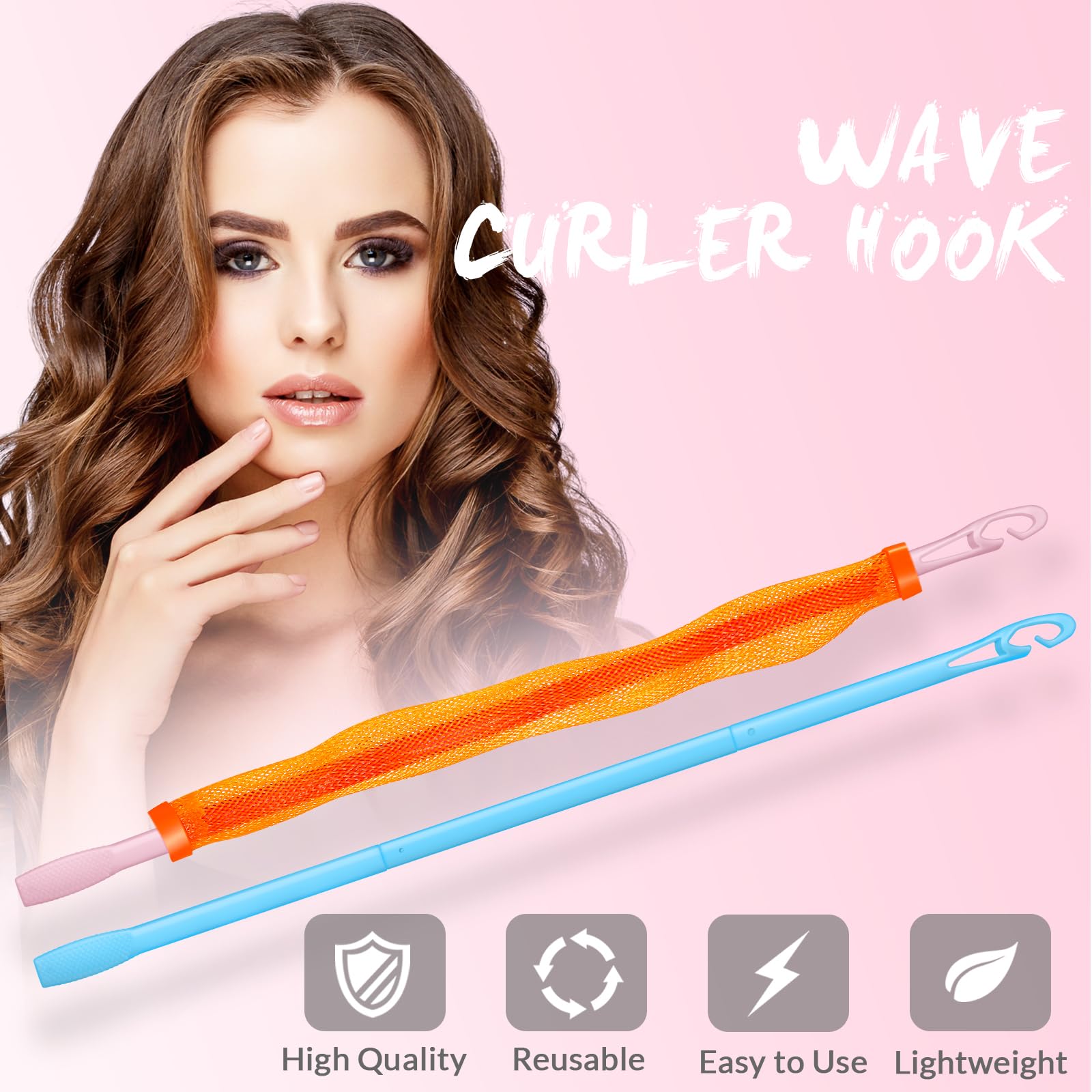 4 rizadores de pelo en espiral sin calor para rizadores de cabello de onda larga, espirales sin calor en longitudes de 13. 8 y 22 pulgadas (azul claro, rosa) 5