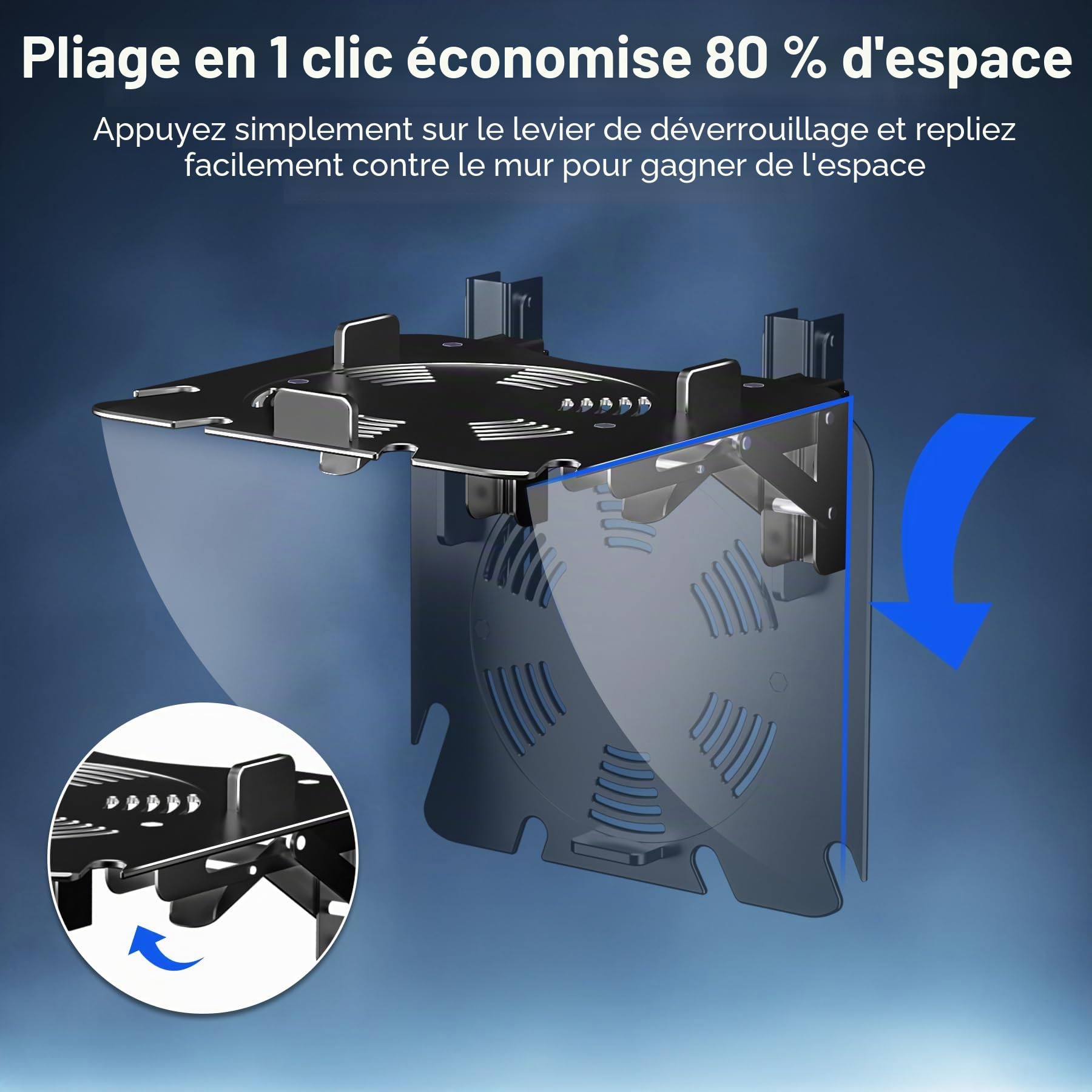 Support mural pour Xbox Series X avec grille d'aération – Support pliable en aluminium avec rangement pour manette | Base sécurisée et installation facile (noir)