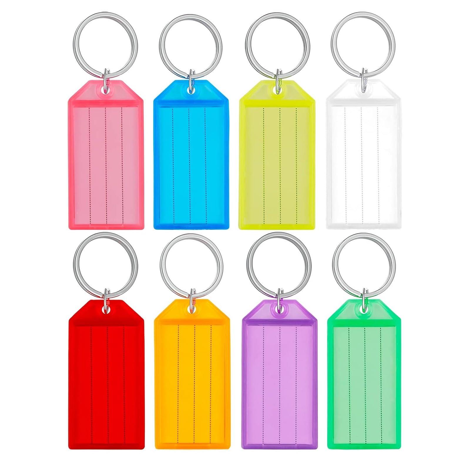 Bamyli 50 Pack Key Tags – Heavy Duty Plastic Key Rings with Label Window, Key Tags with Labels and Blank Paper Inserts – 8 Assorted Colors for Keys Pets Luggage