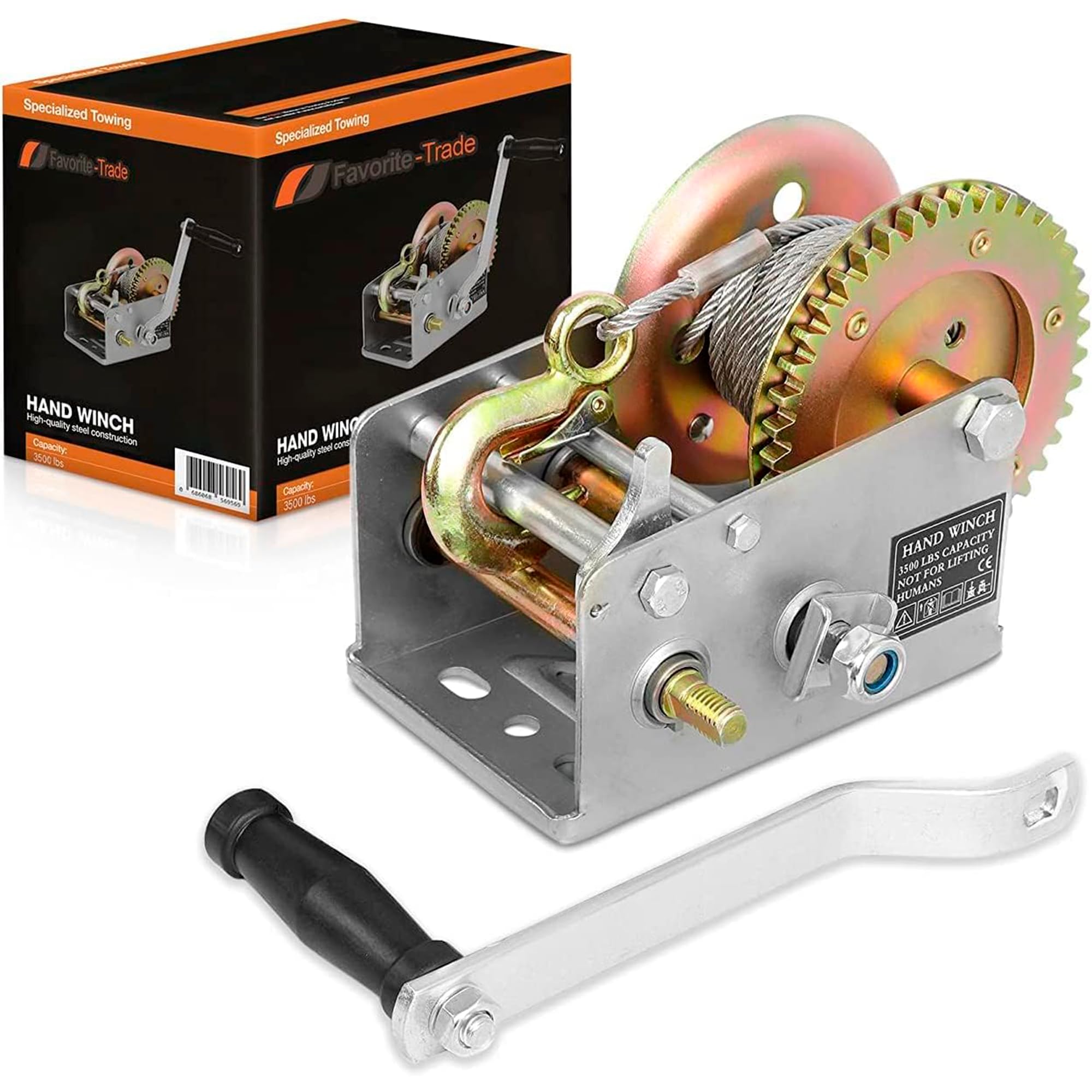 Trailer Winch – Durable Hand Crank – 3500 lbs Hand Winch with Cable
