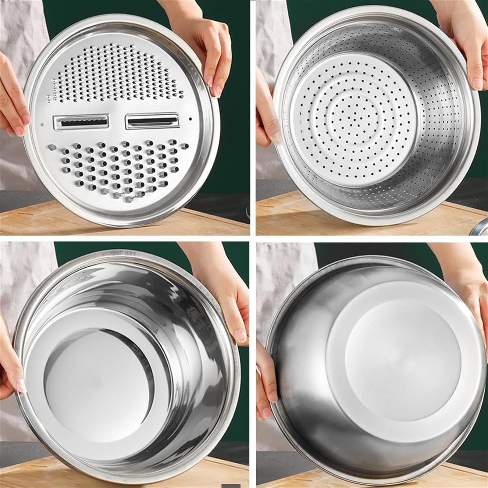 Juego de lavabo de acero inoxidable, colador multifuncional para lavar verduras y arroz, incluye ralladores y ensaladeras, ideal para la preparación de alimentos