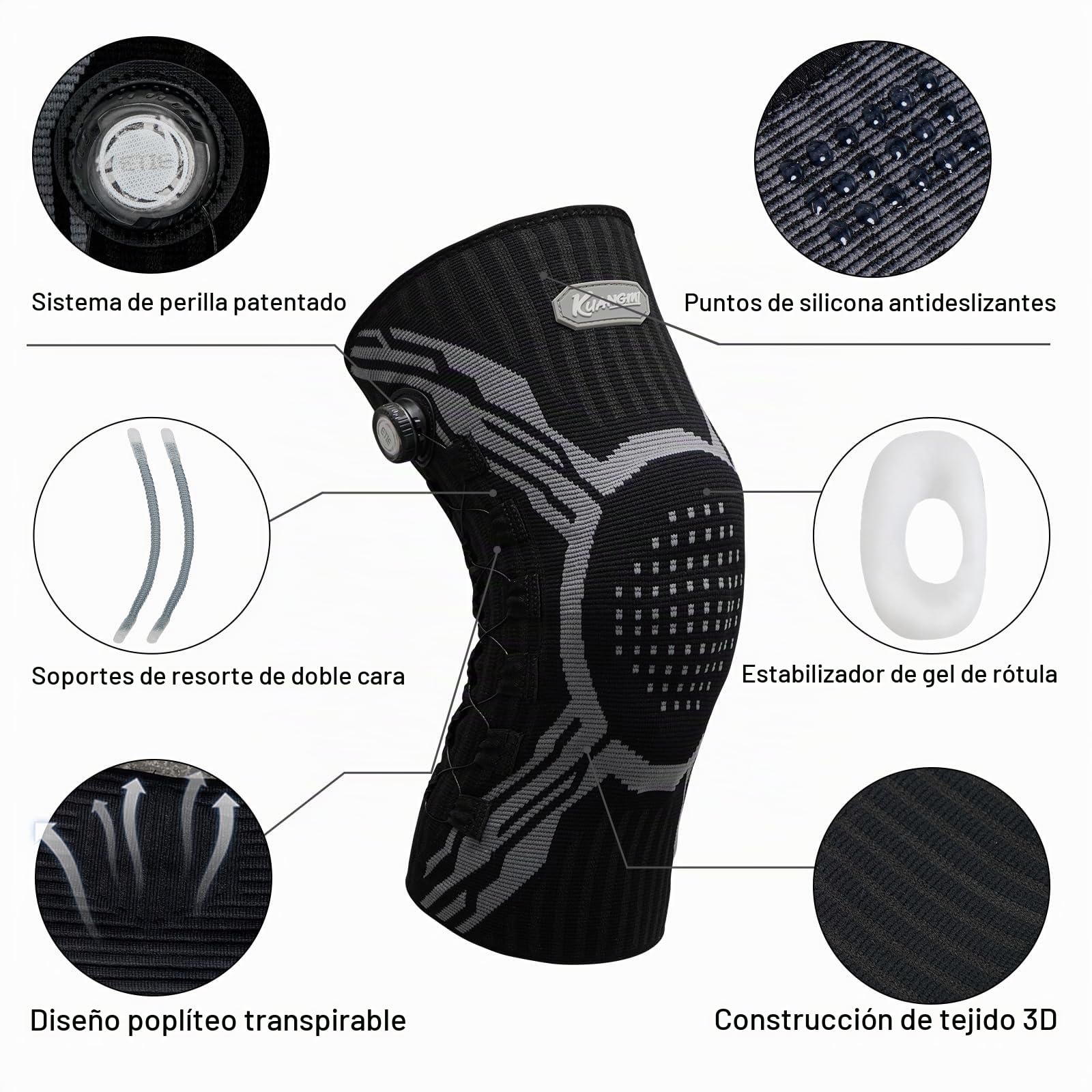 Kuangmi Rodillera con Rueda de Ajuste Giratorio - Alivio del Dolor, Soporte para Deportes (Running, Gimnasio), Rehabilitación y Uso Diario - Largo BLL