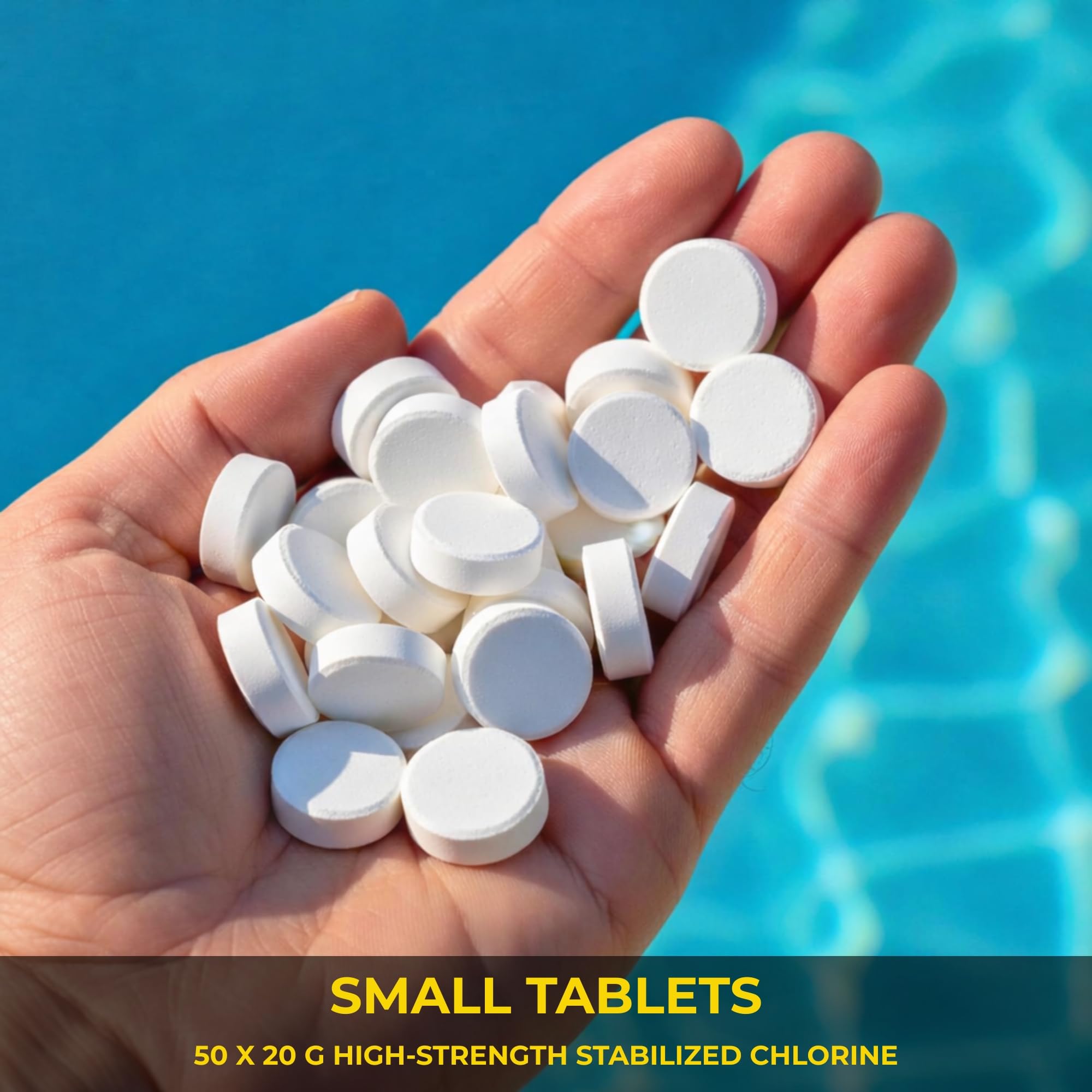 1 Kg Multifunctional Chlorine Tablets 50 x 20g Slow Release, 4 in 1 Sanitiser Stabiliser Algaecide and Clarifier Dispenser Tablets for Hot Tubs, Swimming Pools, Spas and Paddling Water Cleaning — view 3