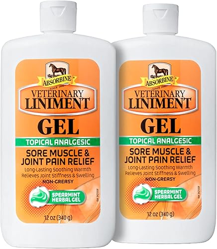 Absorbine Gel de linimento veterinario, tratamiento analgésico de mentol tópico para dolor muscular, articulaciones y artritis, botella de 12 onzas,