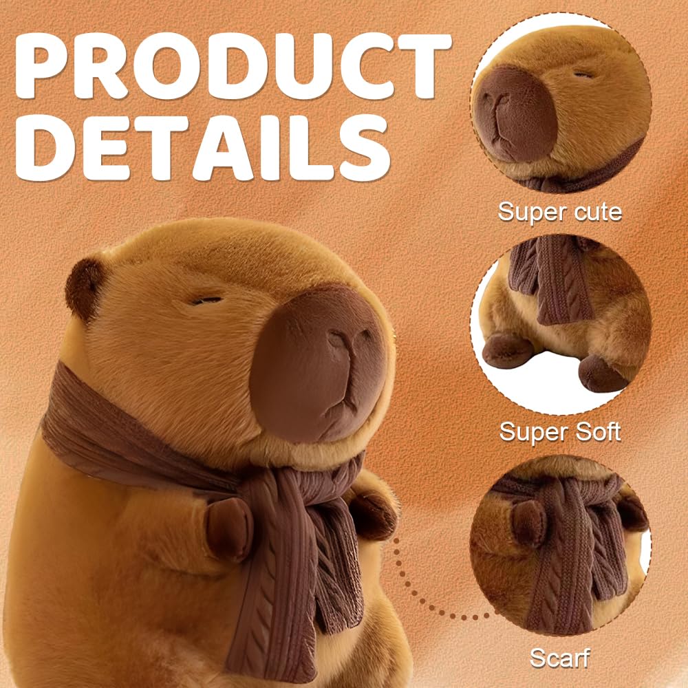 Peluche Capibara Kawaii De 23 Cm, Súper Suave Con Bufanda, Ideal Como Cojín, Decoración Y Regalo Para Niños, Niñas Y Amantes De Los Animales