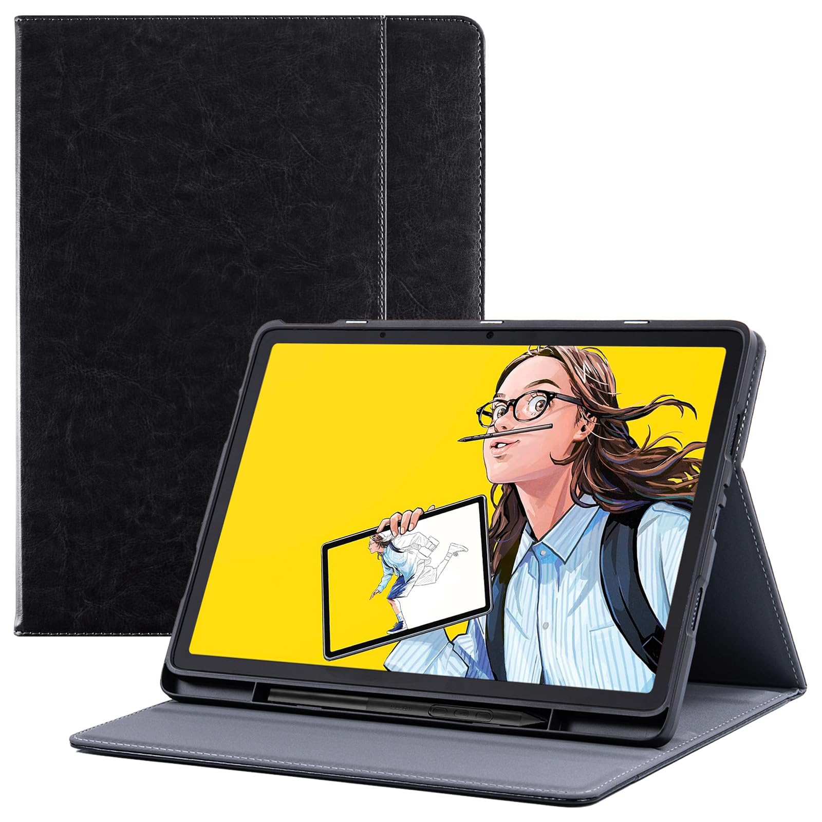 Schutzhülle für Wacom Movinkpad 11 Tablet, mit Stifthalter und Tasche/Handschlaufe, mehrere Betrachtungswinkel, PU-Leder, Schutzhülle für Wacom Movinkpad 11, Schwarz
