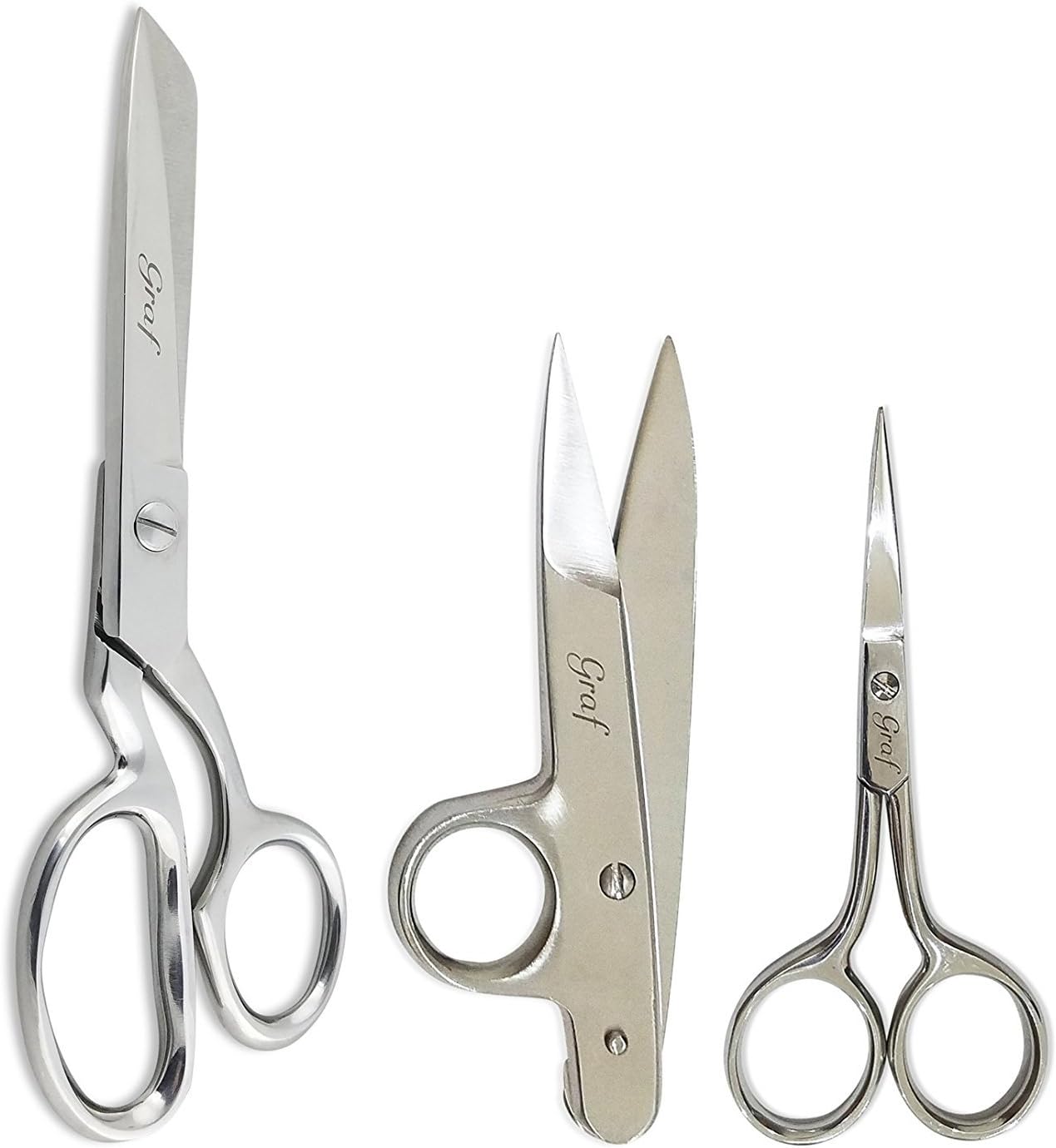 Graf Dressmaker's Tailor's Set 3 Piece Kit Includes 8" Knife Edge Shears, 4" Embroidery Scissors & 4.5" Thread Nippers