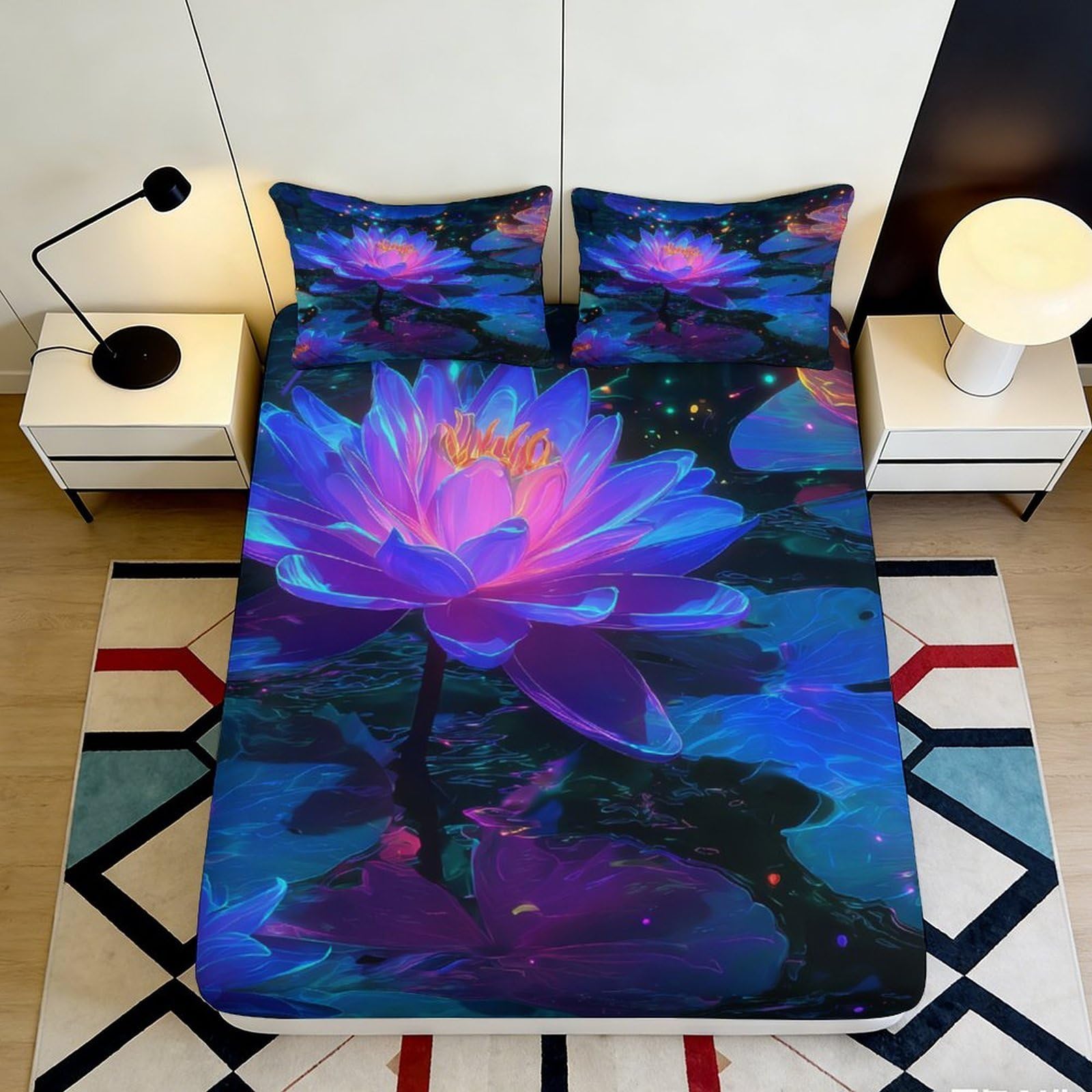 3D Printed Ocean Fitted Sheet Microfiber Non-Slip Deep Pocket Undersea Mattress Fitted Cover Bedroom Set for Adults Teens 140x200x25cm