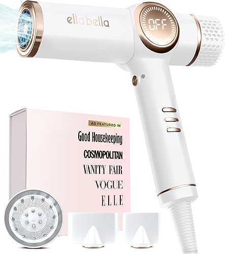 ELLA BELLA Secador de pelo iónico profesional con difusor  Secador de iones negativos  Adecuado para todo tipo de cabello  Control inteligente del