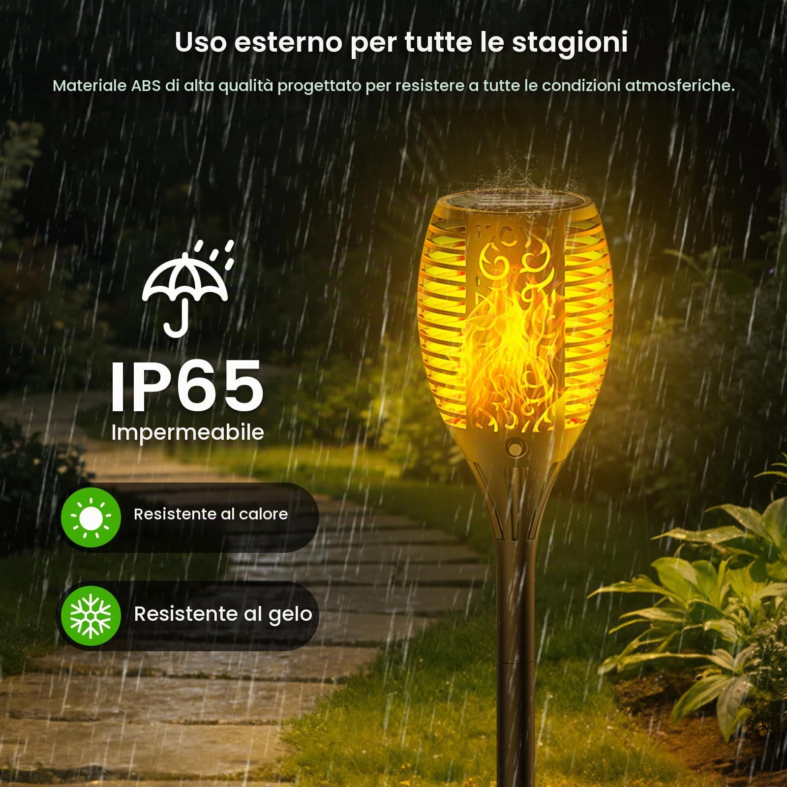 Luci Solari da Esterno 4 Pezzi, Lampade Solari da Giardino con 33 LED Torcia Solare Effetto Fiamma Tremolante Realistico, IP65 Impermeabile, Luce Solare LED da Esterno per Giardino, Vialetto
