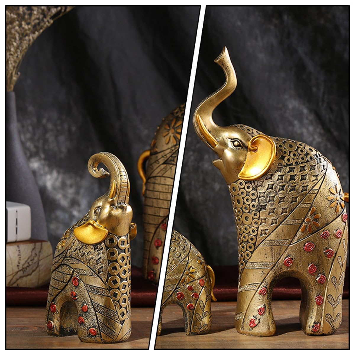 WOONEKY 2pezzi Statuetta di Elefante in Resina Decorazione da Casa Ornamento di Ricchezza Figura di Elefante