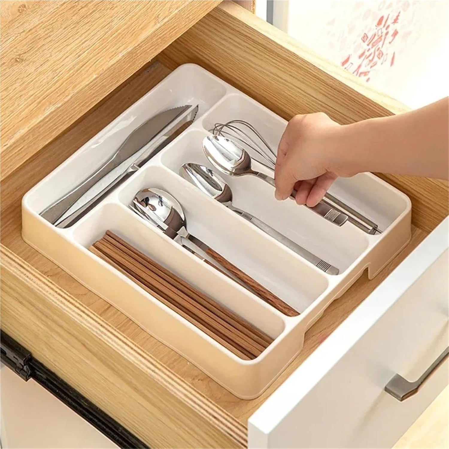 4/5 Compartments Cutlery Organizer Daily Drawer Divider Tray Rectangle Easy Clean Home Kitchen Spoon Fork Separation Box(L)