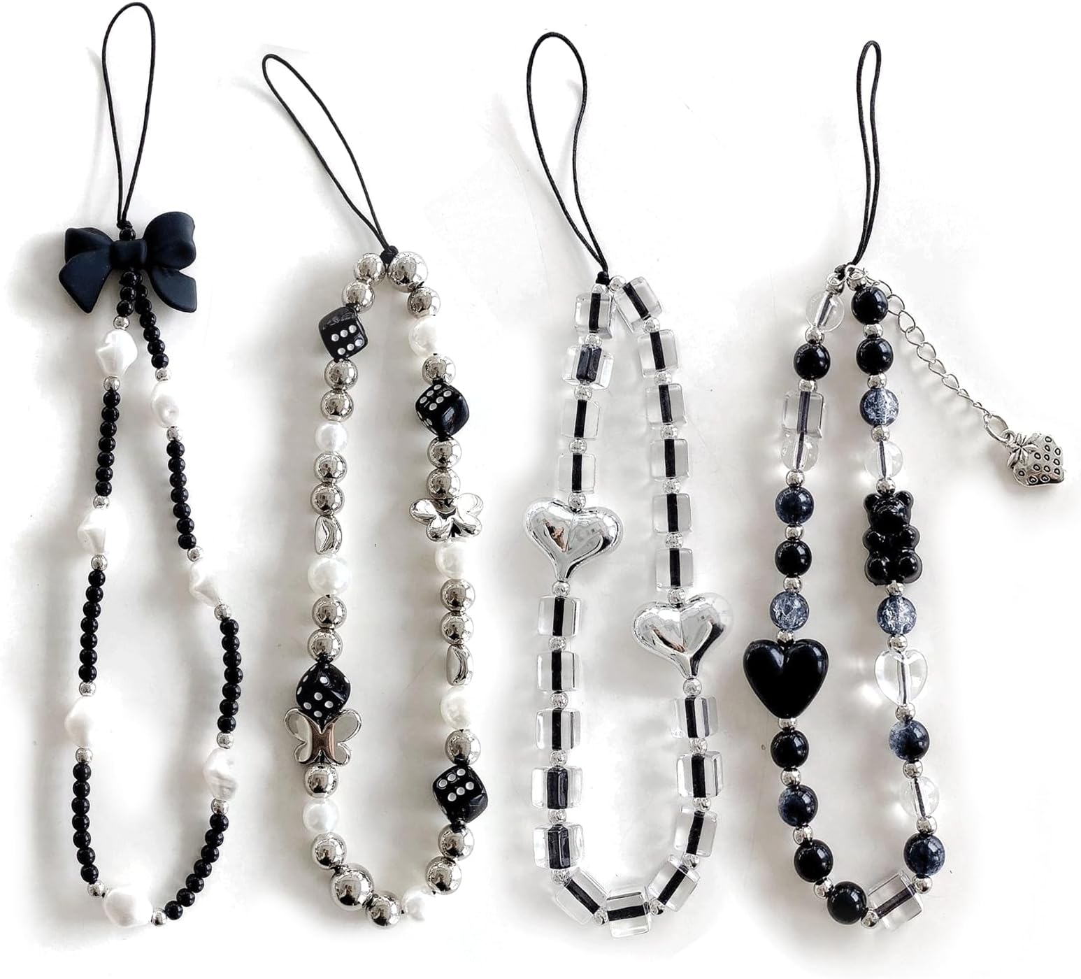 3PCS Crystal Beaded Phone Charms, Acrylic Cell Phone Wrist Strap, Classic Phone Charms Strap, Charms for phone case, Stationery Decoration Charm, Keychain Bracelet Strap for Camera Key Purse for Women