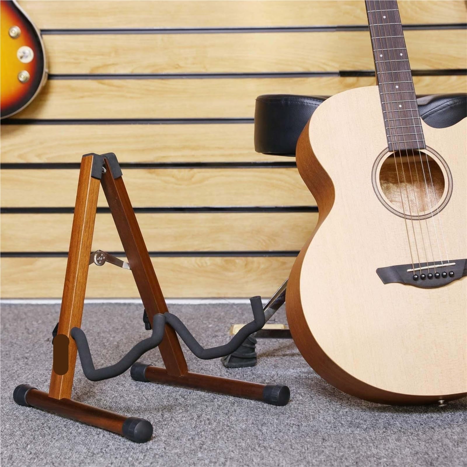 supporto chitarra Wood Guitar Stand Adjustable For Bass, Cello | Acoustic Electric Guitar Floor Stand, A Frame Folding Guitar Holder
