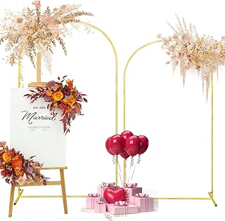 7.2FT, 6.6FT Set of 2 Wedding Arch Backdrop Stand, Gold Metal Balloon Arch Stand Stable Frame for Wedding Baby Shower Birthday Garden Arch Party Background Decoration, Gold