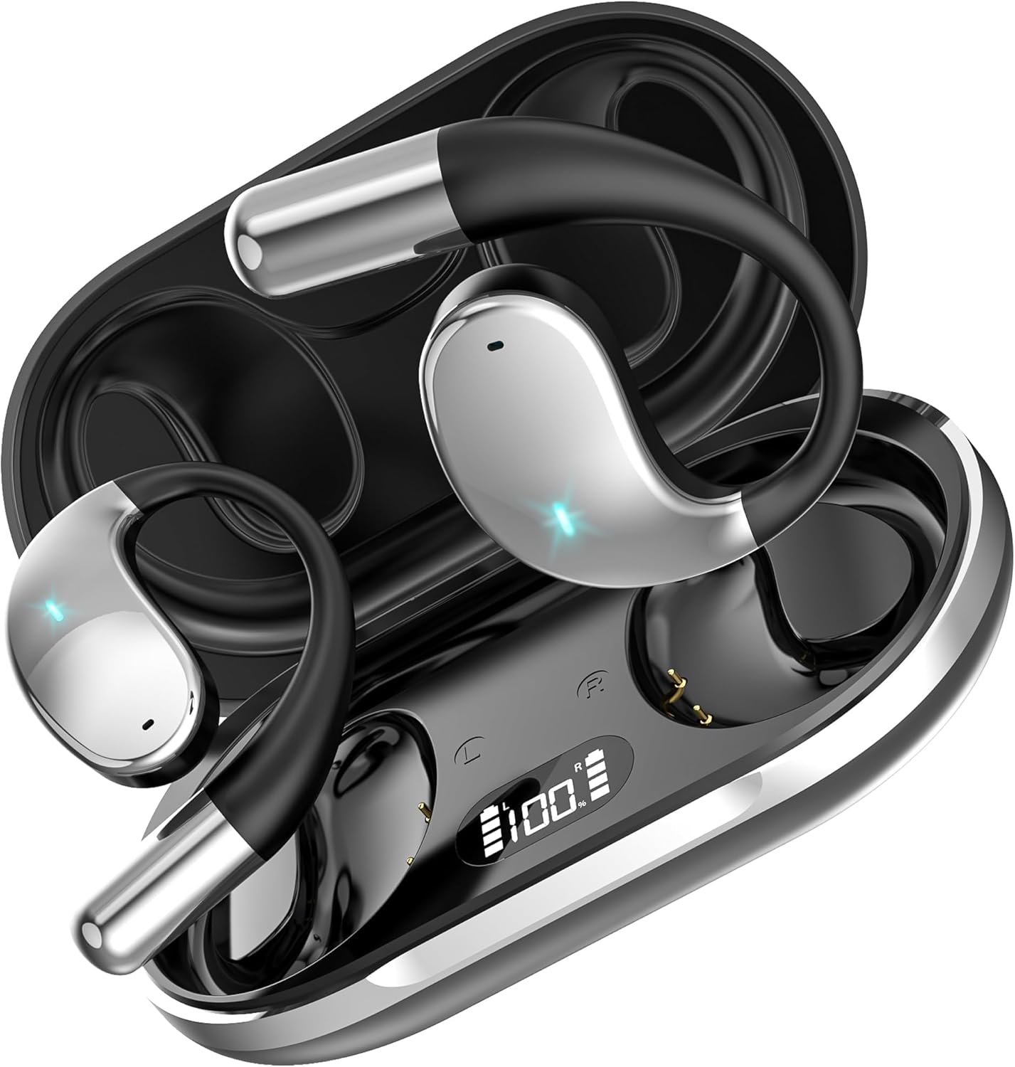 Wireless Open-Ear Bluetooth Earbuds with ENC Noise Cancelling Mic, HiFi Stereo Sound & Deep Bass, IP54 Water-Resistant, 60H Long Battery Life, for Running, Travel, Work & Translation Studies