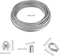YSDMY Rozsdamentes Acél Drótkötél 10m - 2mm PVC Bevonatú Kötél Szorítóbilincsekkel és Alumínium Hüvelyekkel Kerti Használatra 2