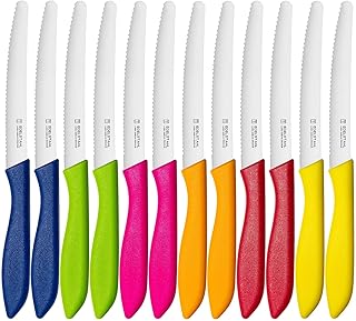 Steak Knife,Stainless Steel Steak Knives Set of 12,Sharp Serrated Tomato Knives,Steak Knives,Premium Steak Knifes Set,Multi-Color Tomato and Table Knife Ideal for Cutting Fruits&Vegetables