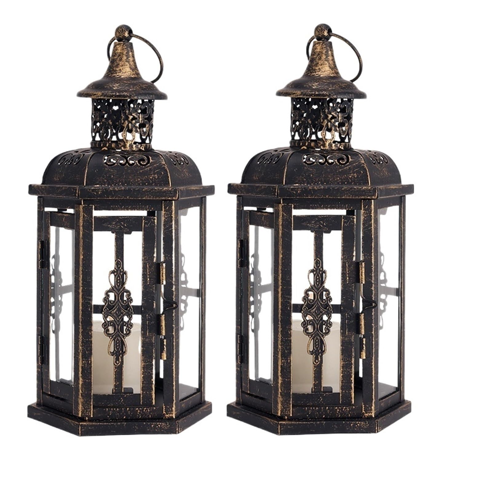 Vintage Candle Holder Candles Aesthetic Hanging Iron Lantern Black Home Decor Wedding Room Decoration for Candle(2PCS black)
