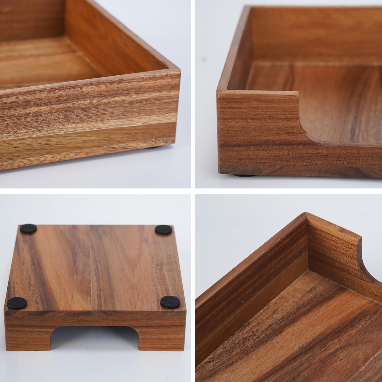Acacia Cocktail Napkin Holder for Table, Wooden Napkin Holder, Flat Square Beverage Napkin Tray, Farmhouse Cocktail Napkin Caddy for Bar, Party, Dinner, Kitchen Dining Table, 5.5 x 5.5 inches