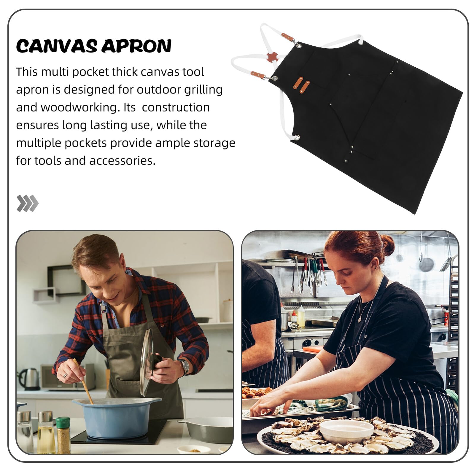 Delantal de Lona Negro con Múltiples Bolsillos para Trabajo Cocina y Barbacoa Resistente y Ajustable Adecuado para Carpintería Jardinería y Taller Delantal Multiusos para