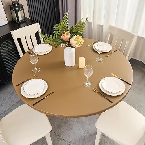 Round Plastic Table Cloth, with Soft Flannel Backing, 100% Waterproof Round Viny