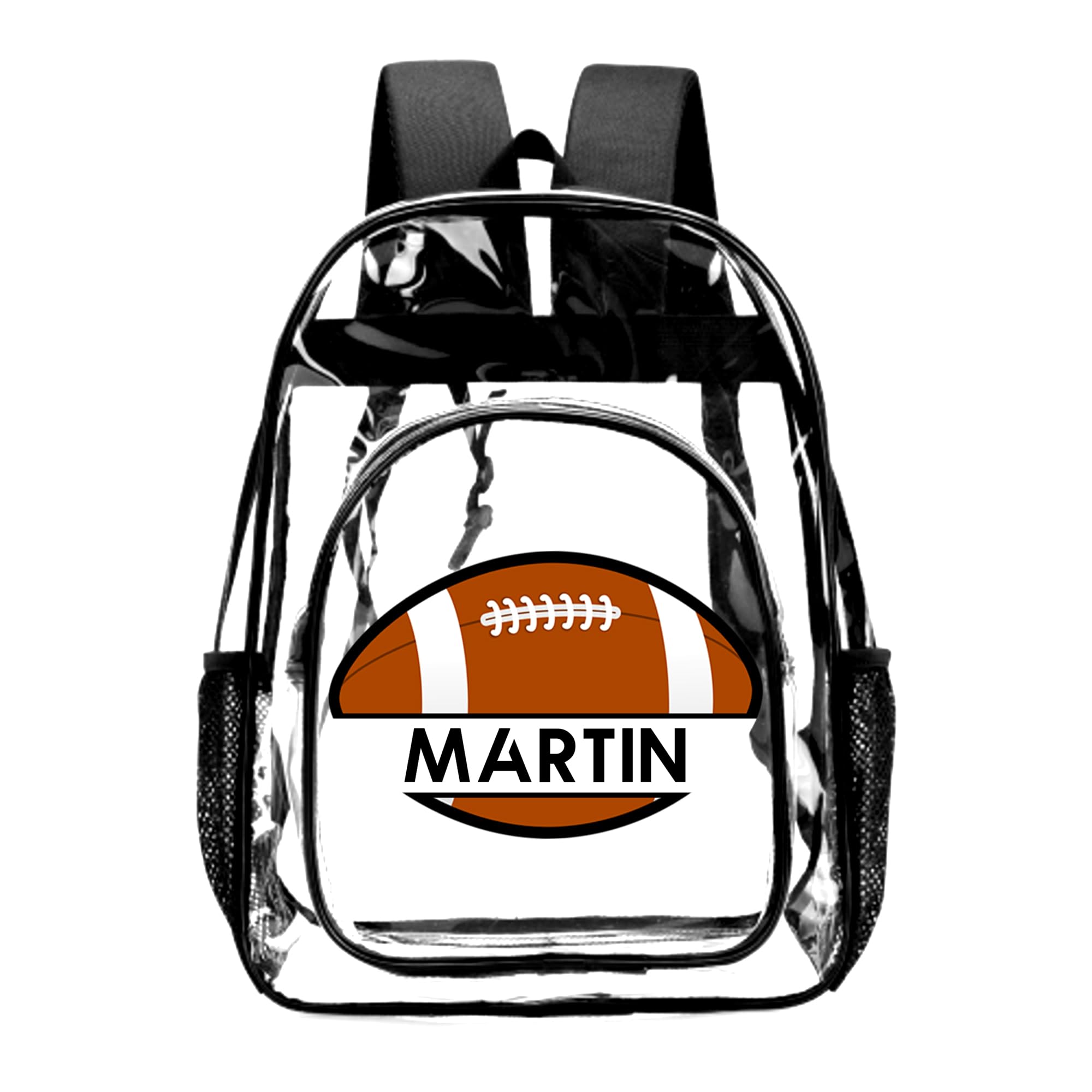 Lcyawer Customized Clear Backpack for Boys Girls,Custom Football Clear Backpacks with Name,Transparent Backpack with Reinforced Strap,See Through