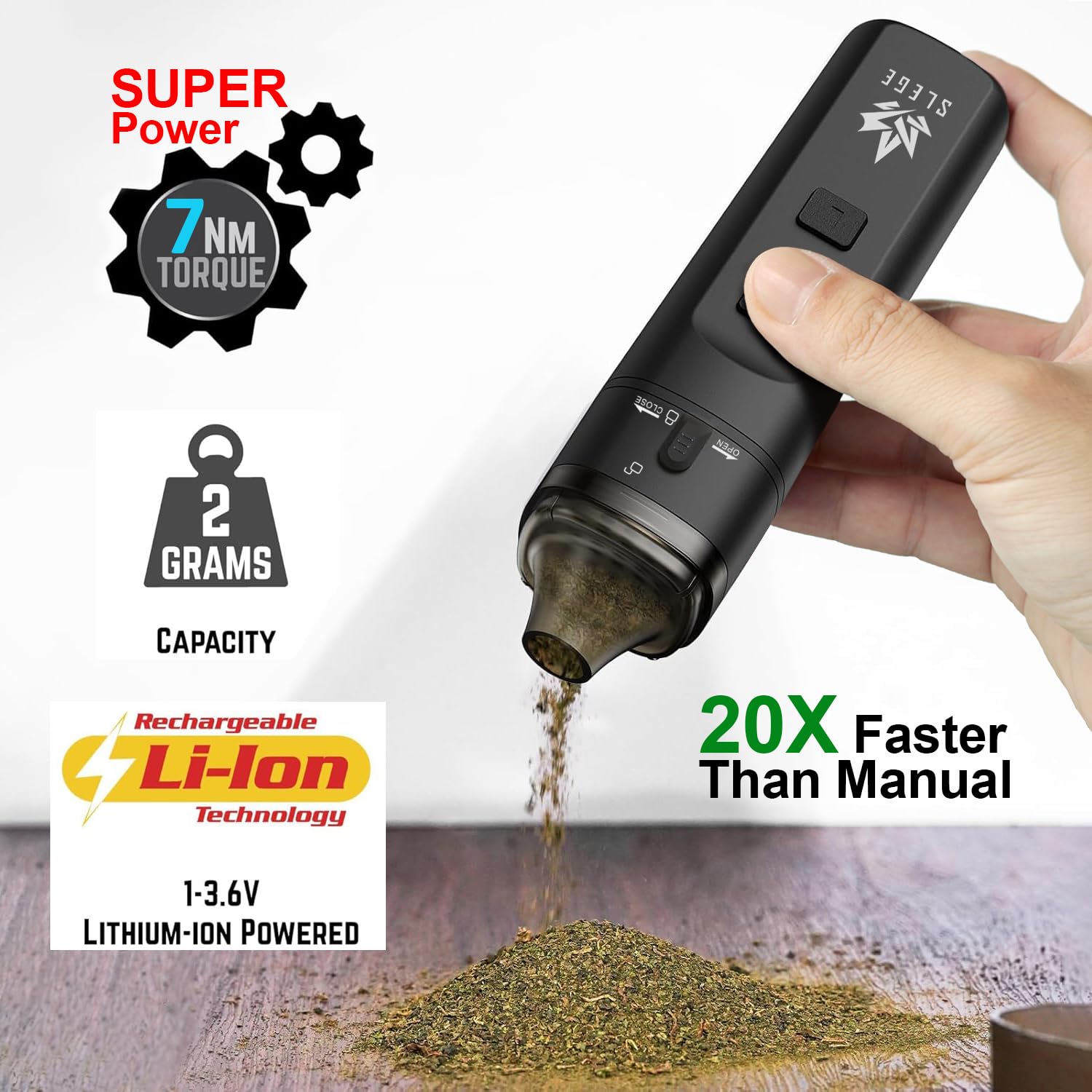 Elektrische Grinder,Grinder Elektrische,Gewürzmühle,Mühle für Gewürzen/Pollen,Super Leistung 7 Nm Schnelles Mahlen,2-Wege-Mahlen ohne Feststecken,mit Trichter,Schüssel,Kegelrohr (Schwarz)