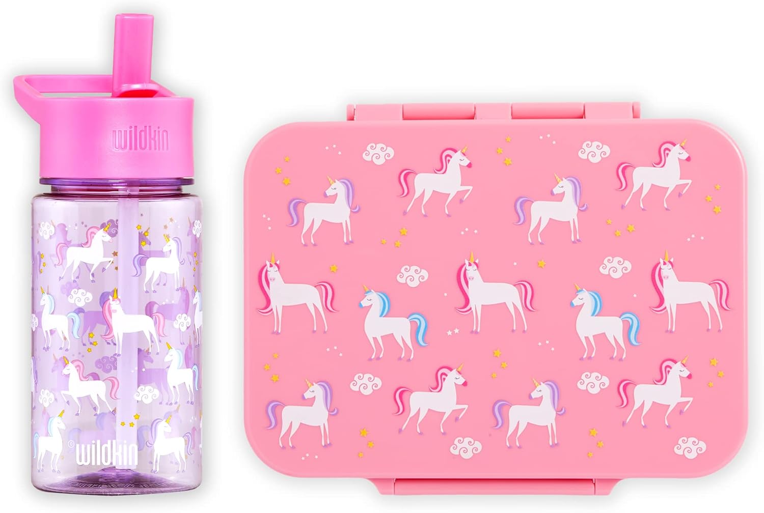 Wildkin Kids Bento Box Bundle with 16 oz Reusable Water Bottle – Durable, Leak-Resistant Lunch Set for School & Travel - Unicorn