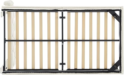 Miniatura 127 de Base de cama flotante tamaño Queen con luces LED y carga USB, marco de cama LED de plataforma tapizada moderna, no necesita somier (blanco-1)