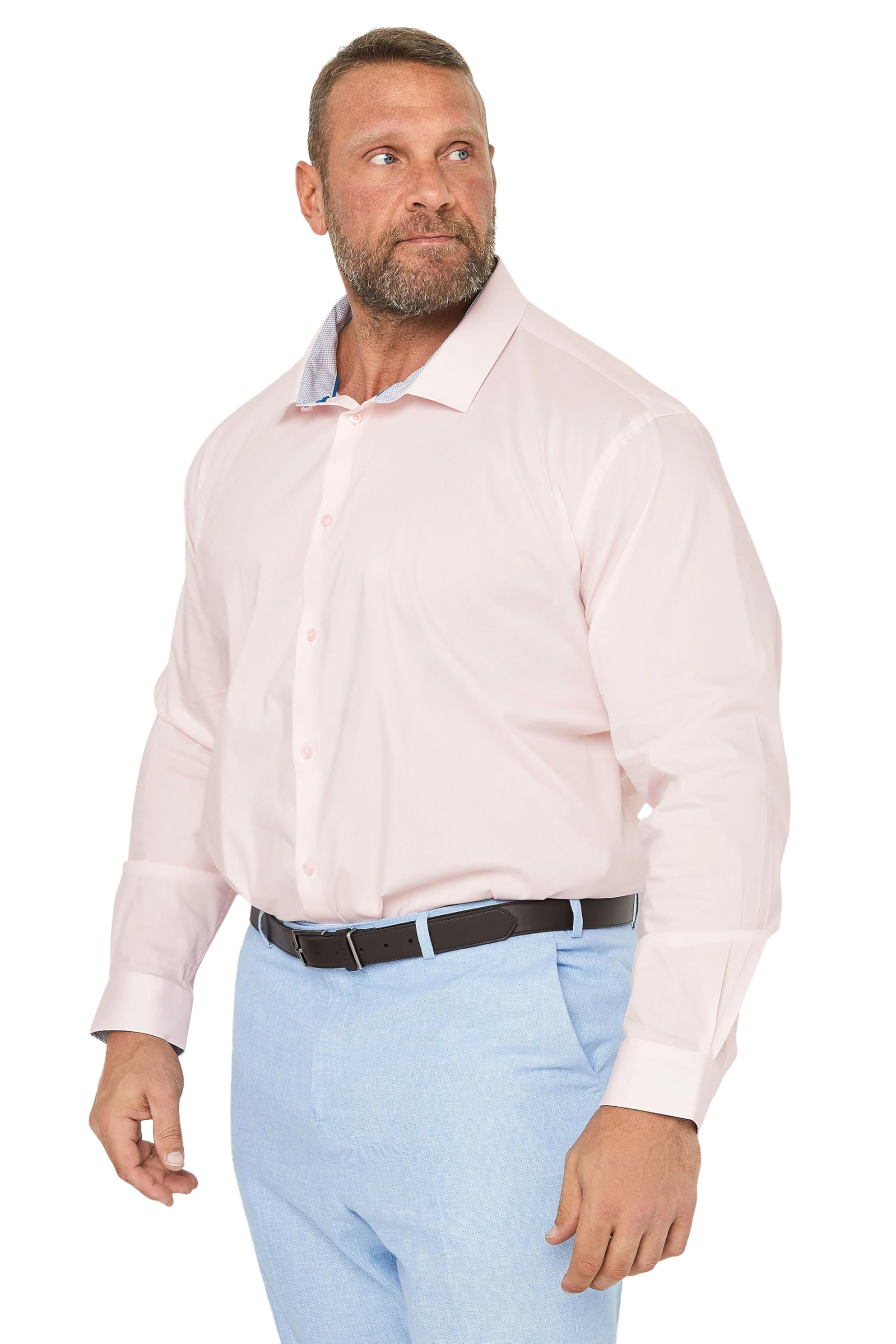 Badrhino Men's Pink Tailoring Big & Tall Premium Stretch Long Sleeve Formal Shirt - Plus Size Curve