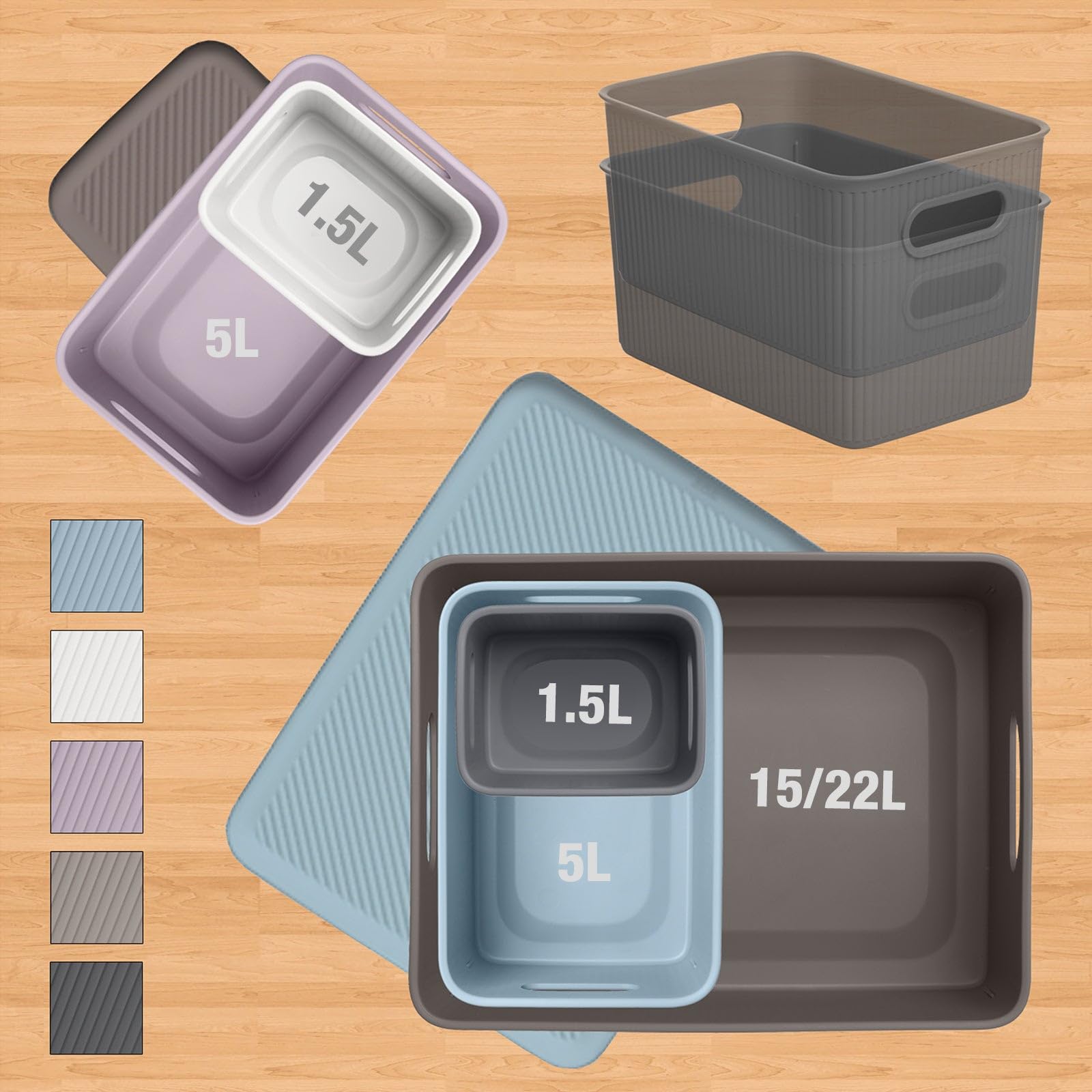 TATAY Cestino Portaoggetti Plastica 15 L Baobab | Scatola Organizzatrice | Manici Integrati | Design Compatto e Versatile | Plastica Senza BPA | 29,4 x 38,5 x 16 cm, Grigio