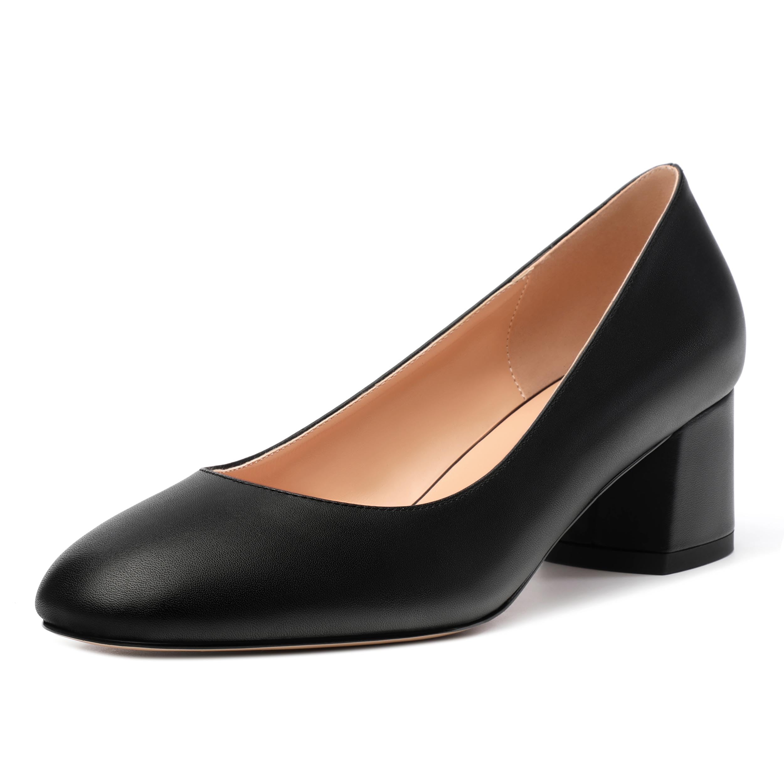 RLYGHWAO Womens Round Closed Toe Low Heels Fashion Slip On Comfort Solid Matte Pumps