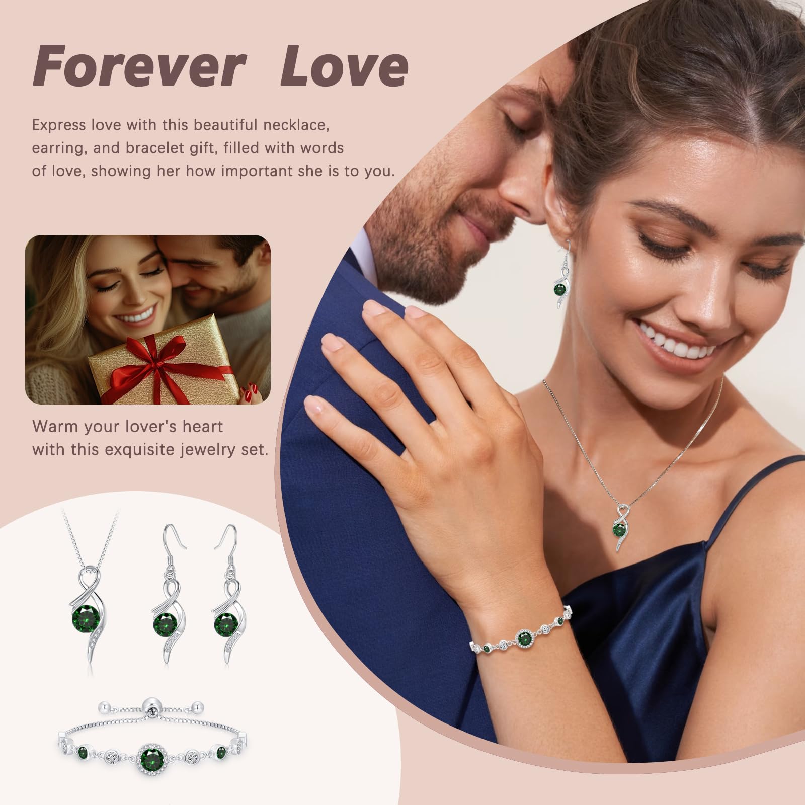 Silber Schmuck Set Damen, 3PCS 925 Sterling Silber Halskette & Ohrringe & Armband Set mit AAAAA Cubic Zirkonia, Unendlichkeit Silberschmuck Damen 925 Geschenk zum Geburtstag Mutter Tag