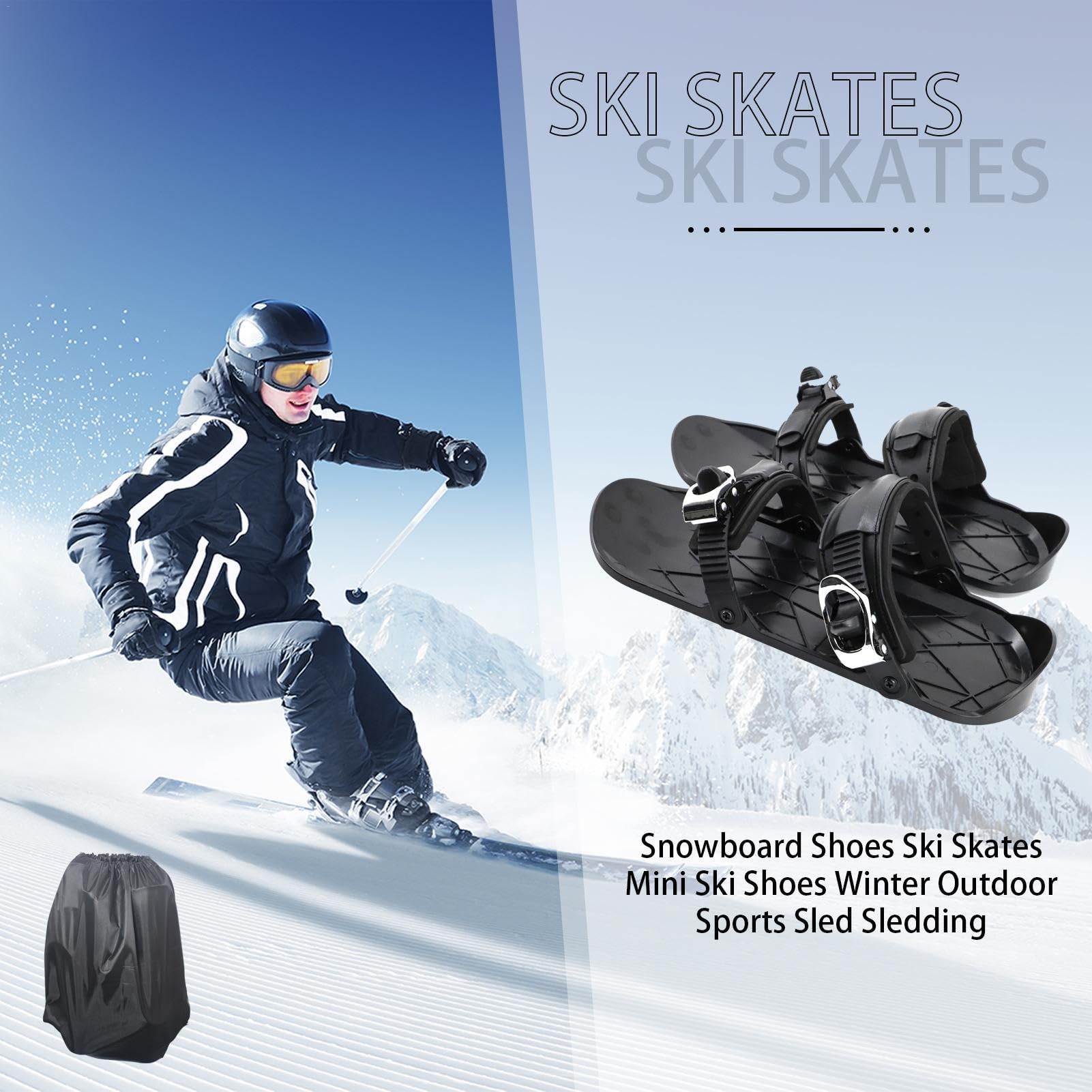 Raquettes à neige pour homme, raquettes de neige pour femme - Accessoires de ski antidérapants avec sac de transport - Skis courts multifonctions réglables pour hommes et femmes - Randonnée d'hiver et