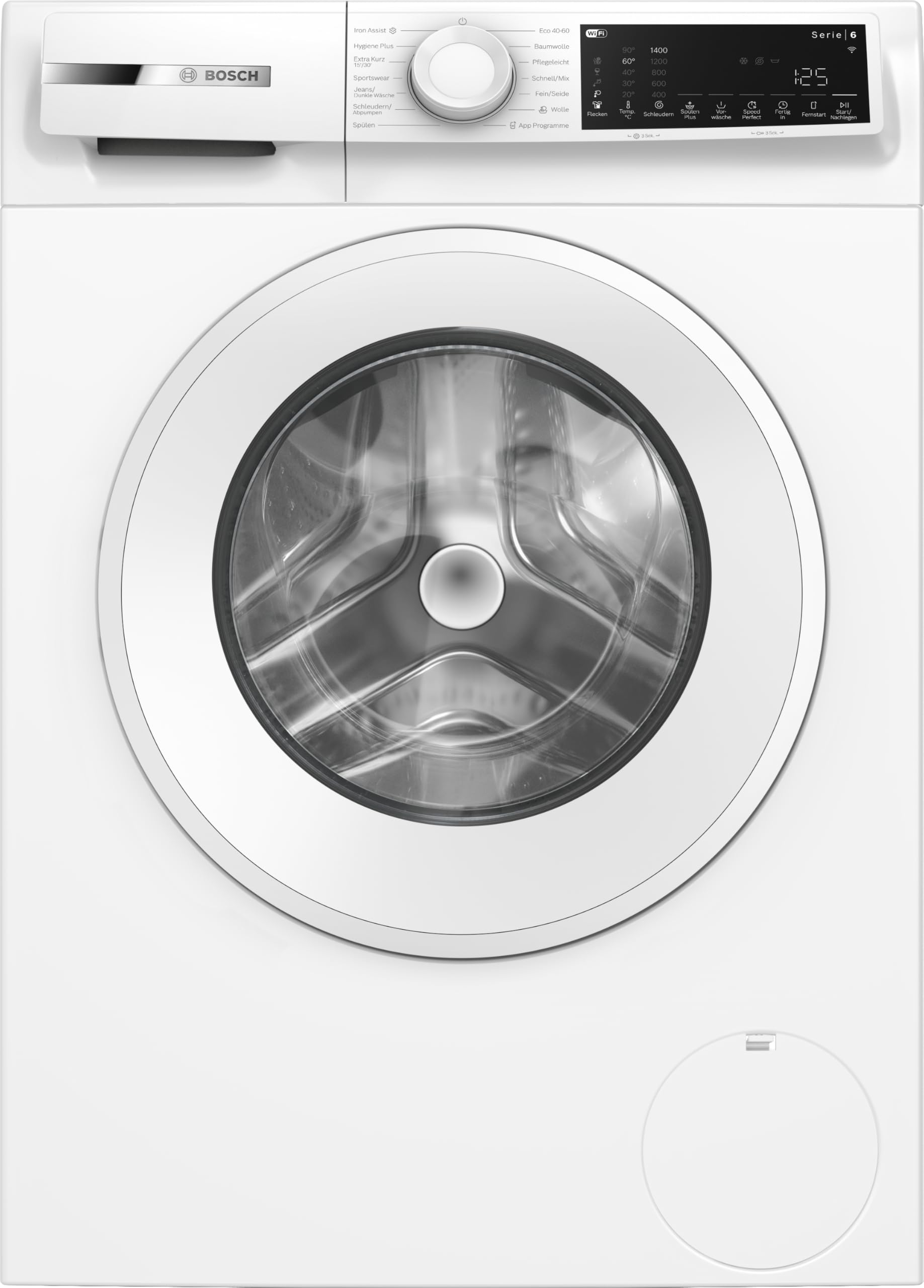 Bosch Serie 6 Smarte Frontlader-Waschmaschine 10 kg 1400 UpM WGJ2540S1 | Iron Assist reduziert Knitterfalten, Fleckenautomatik gegen 4 Flecken, Ariel Express 30 Programm, AquaStop