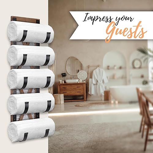 Miniatura 4 de Autumn Alley Toallero de granja, estante rústico para vino, toallero enrollado y soporte para vino para decoración de accesorios de baño de granja,