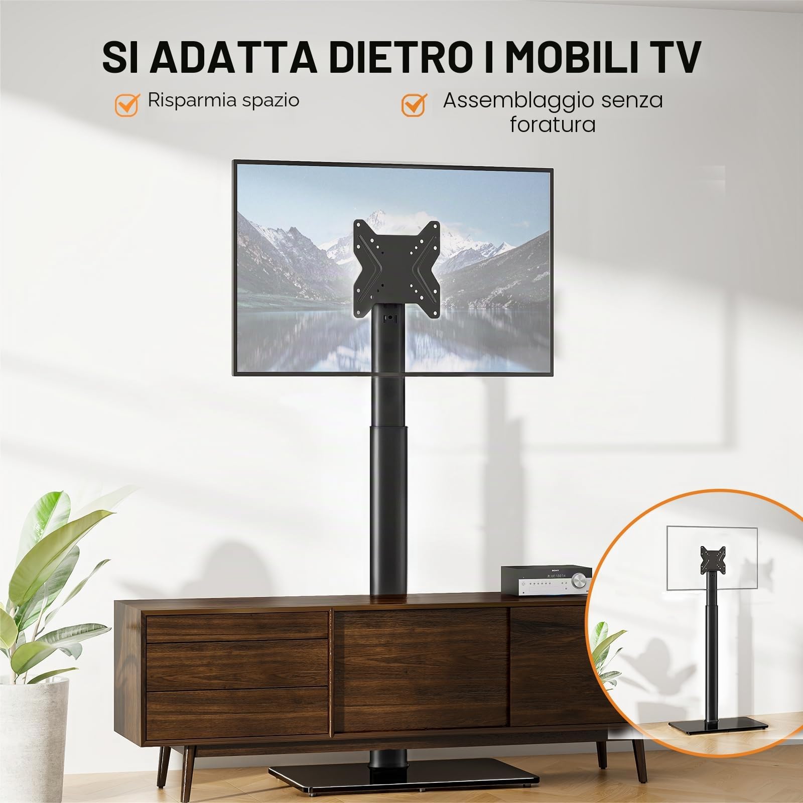 Hemudu Porta TV da Terra Mobile, Supporto TV da Pavimento per TV LCD LED da 19 a 43 Pollici, Supporto TV Girevole 100º, Regolabile in Altezza 16 Livelli, Fino a 45 kg, Max VESA 200 x200 mm