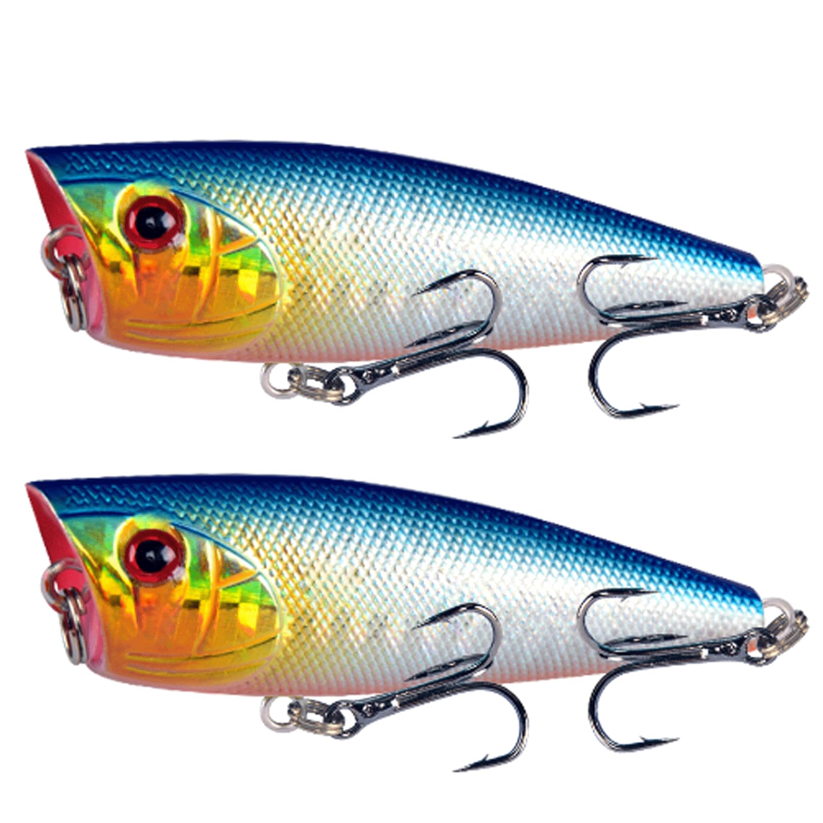 IvyLoutish Fishing Lure Bait 2 Pc Popper Fishing Bait 6cm/7g Hard Bait Artificial Topwater Bass Trout Pike Wobbler Fishing Tackle with 2 Treble Hooks Fishing Tackle
