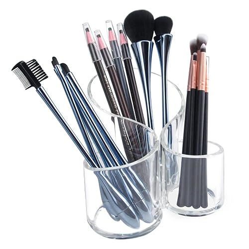 Weiai Organizador transparente para brochas de maquillaje para tocador, 3 ranuras de acrílico para almacenamiento de brochas