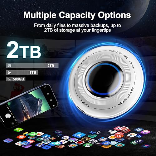 Miniatura 7 de FP108 SSD portátil magnético de 2 TB, unidades externas de estado sólido con PD-100W y 2050MBs USB-C 3.2 Gen 2x2, reproducción mientras se carga,