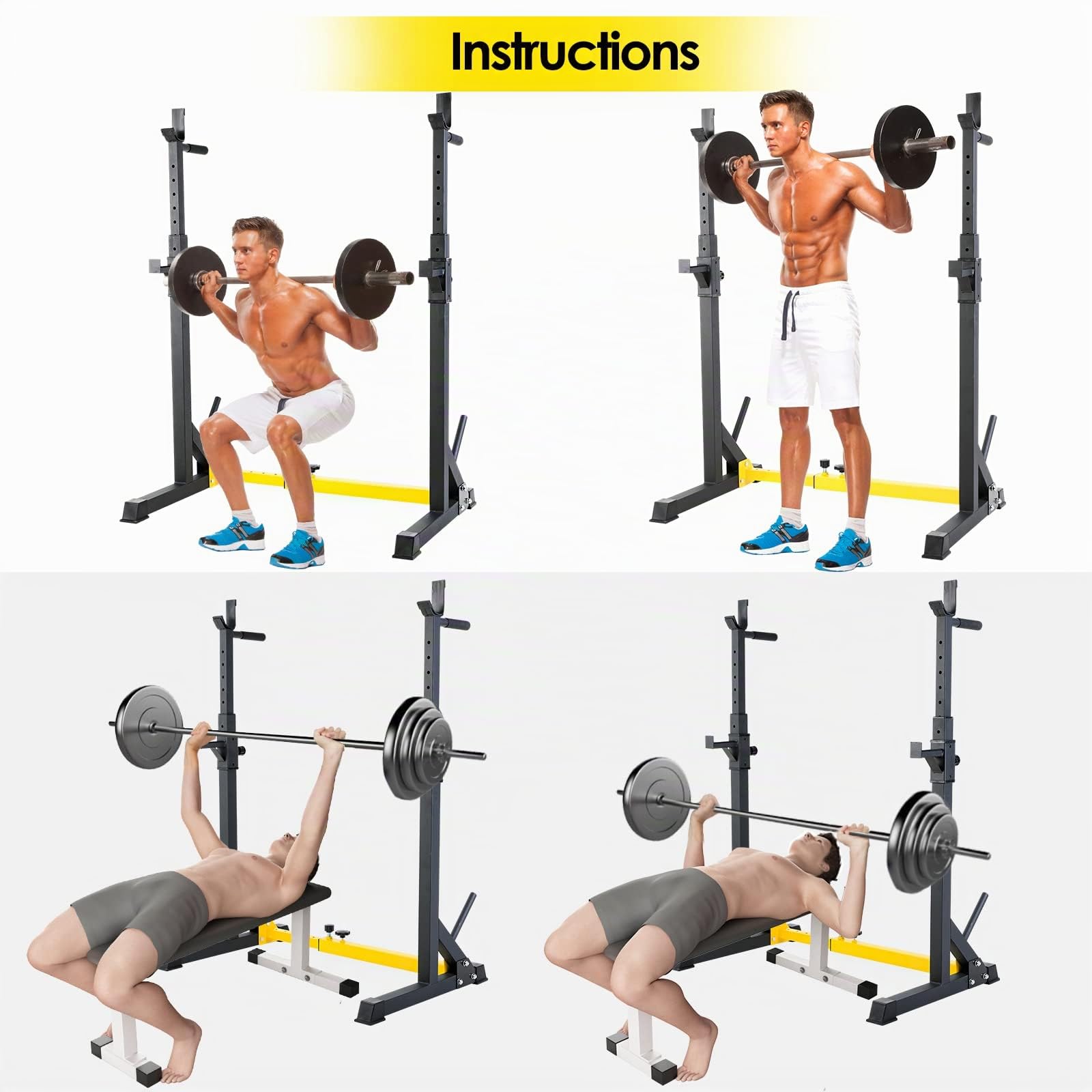Squat Rack, Support d'Haltères Réglable, Cages de Squat Multifonction, Repose Haltères, Chandelles Musculation pour Gym, Domicile Max.250 kg