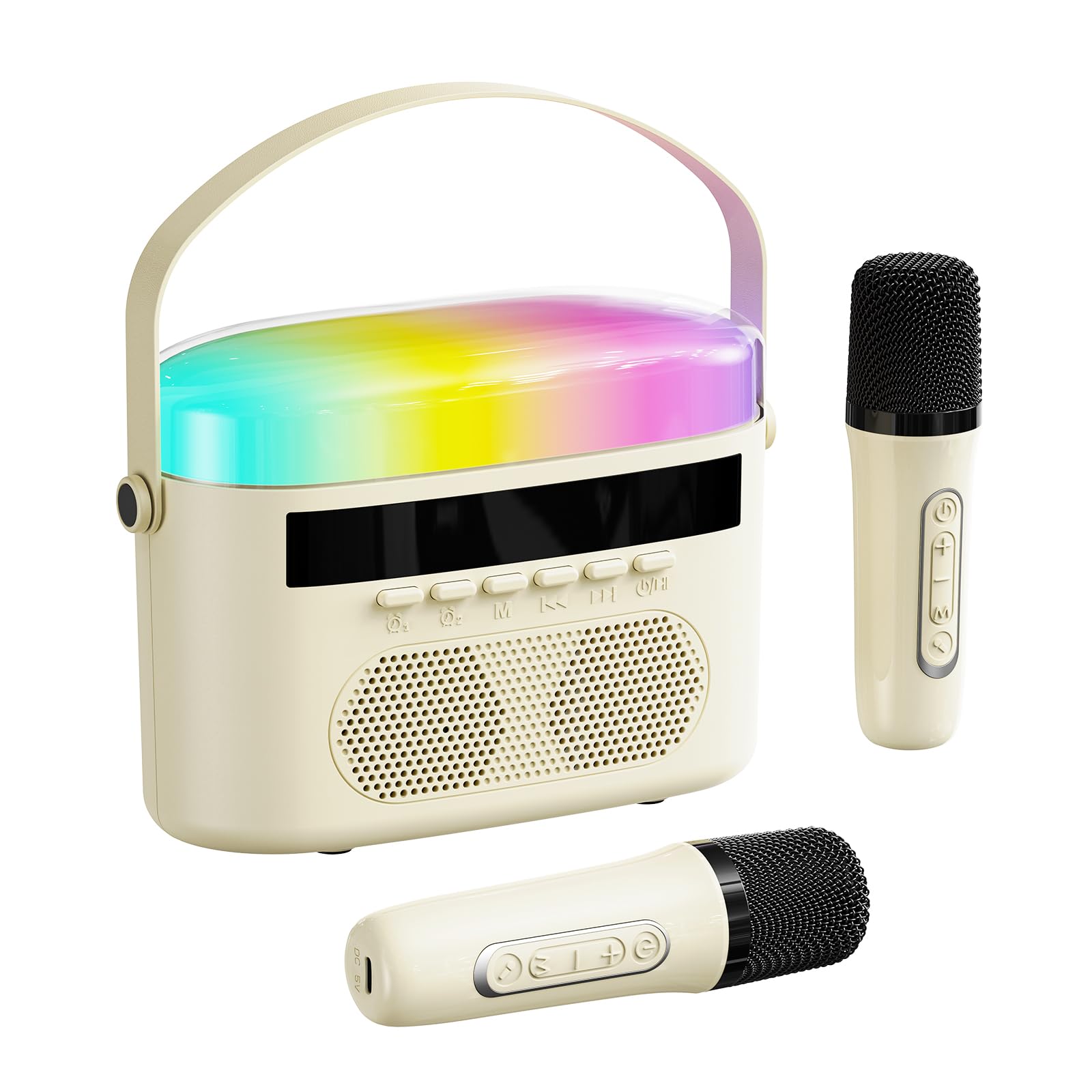 Portable Karaoke Machine for Adults Kids, Built-in Lyrics Display and RGB Lighting, 2 Self-Charging Wireless Microphones,Connects to TV for Home Party Birthday Outdoor Camping