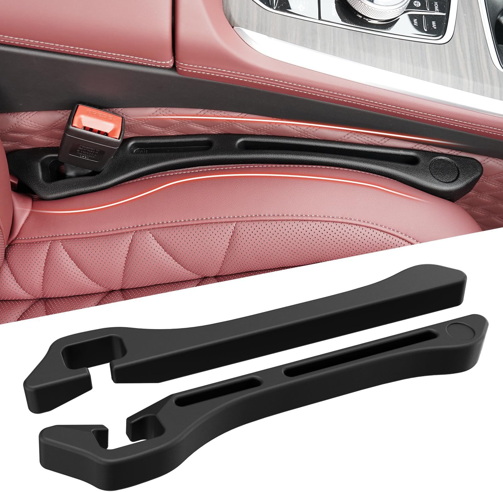HBSTUDIO Car Seat Gap Filler, Car Gap Filler Organizer, 2in1 Universal Seat Gap Filler Fits Car Truck SUV, Fill the Gap Between Seat & Console Stop Things from Dropping (1 pair,Black)