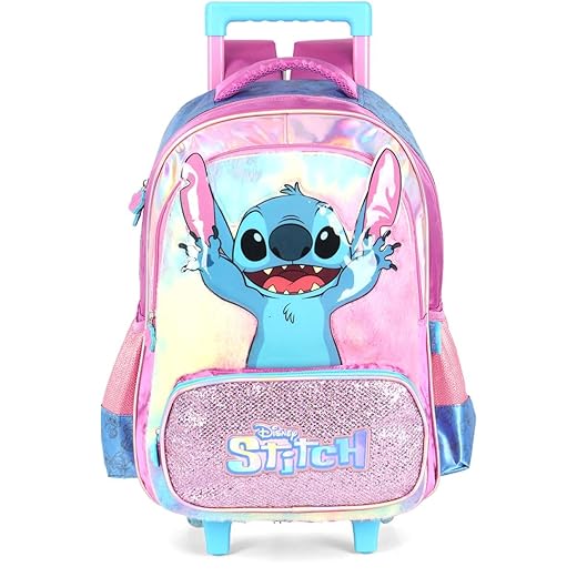 Mochila Infantil com Rodinha, Luxcel, Stitch, Roxo, com Cetim e Pelúcia