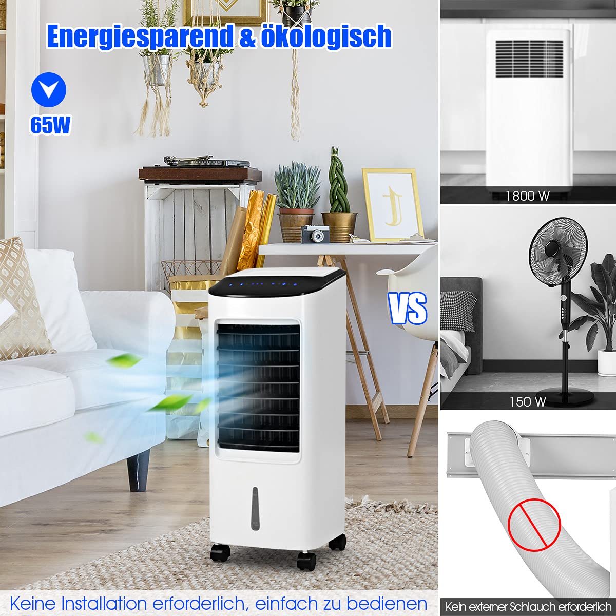 GOPLUS 4-in-1 luchtkoeler met waterkoeling, mobiele ventilator met 3 modi en 3 zoeken, 7 l watertank, timer tot 7,5 uur, afstandsbediening, luchtbevochtiger aircooler, draagbaar voor kantoor en thuis