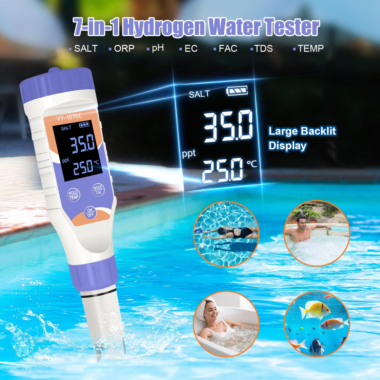 Amazon.com : 7-in-1 Digital Pool Salt Tester | pH, ORP, Chlorine