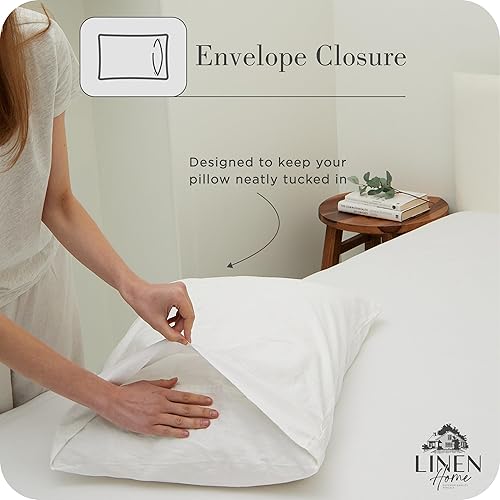 Miniatura 5 de Linen Home Juego de sábanas de percal de algodón lavado, color blanco, bolsillo profundo, 4 piezas, 1 sábana encimera, 1 sábana bajera y 2 fundas de