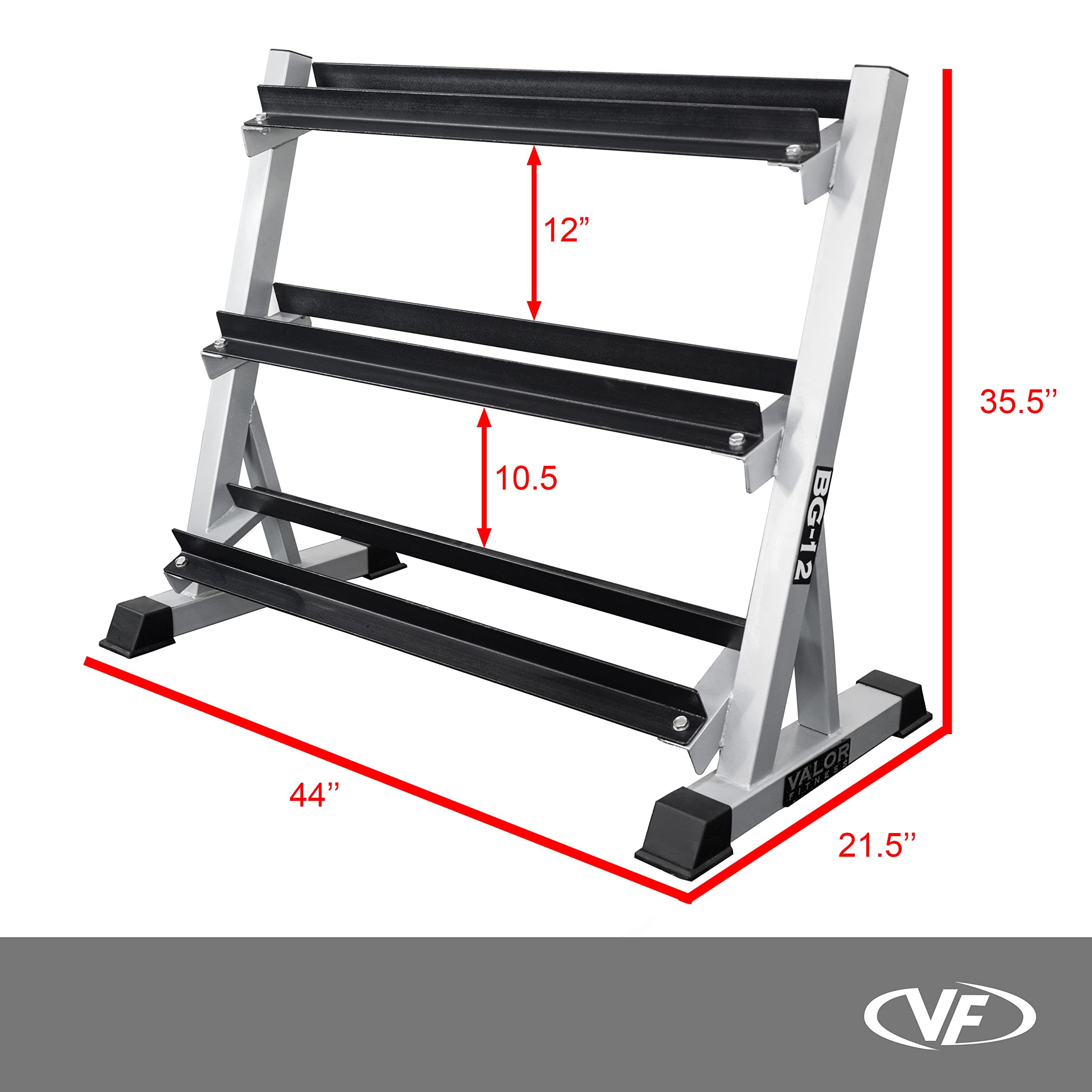 Valor Fitness 3-Tier Dumbbell Rack – Adjustable Weight Storage with 3 Shelf Options for Home Gym Organization & Equipment Storage