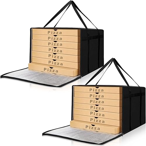 Miniatura 9 de Maxcheck 2 bolsas aisladas de entrega de pizza de 20 x 20 x 14 pulgadas, bolsas calentadoras de pizza reutilizables, aisladas, cajas enfriadoras